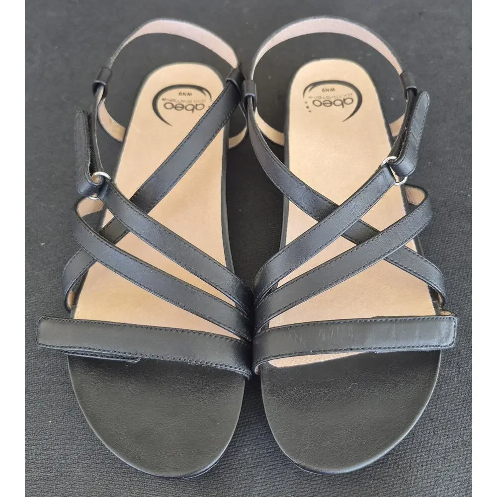 Abeo Samantha Women Sandals Leather Neutral Arch Support in Black Size 9